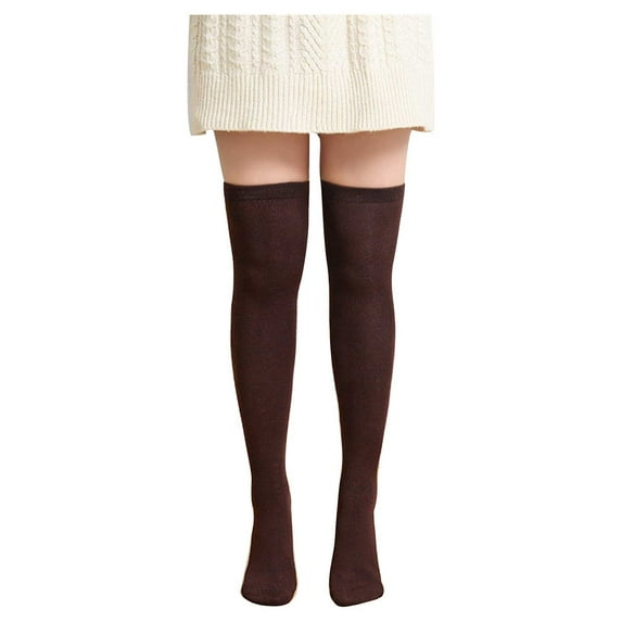 Xfvqtps Women Thigh High Socks Solid Knee High Socks Casual Soft Solid Color Premium Comfort Soft Cozy Warm Winter Lengthened Socks Coffee