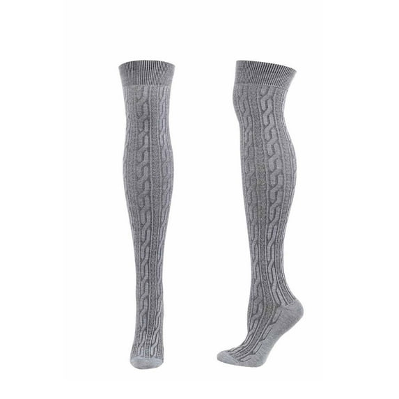 Xfvqtps Women Thigh High Socks Thread Over the Knee Solid Color Premium Comfort Soft Cozy Cotton Stockings Gray