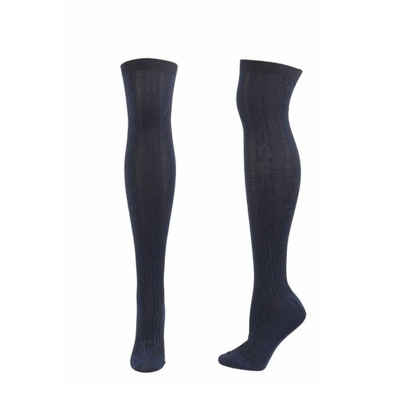 Xfvqtps Women Thigh High Socks Thread Over the Knee Solid Color Premium Comfort Soft Cozy Cotton Stockings Navy