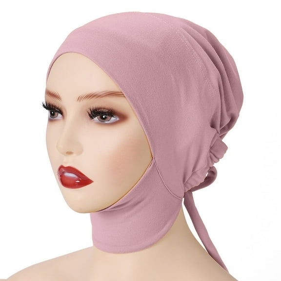 Xfvqtps Women Turban Hijab with Tie-Back Closure Islamic Muslim Solid Color Soft Head Wraps Pink