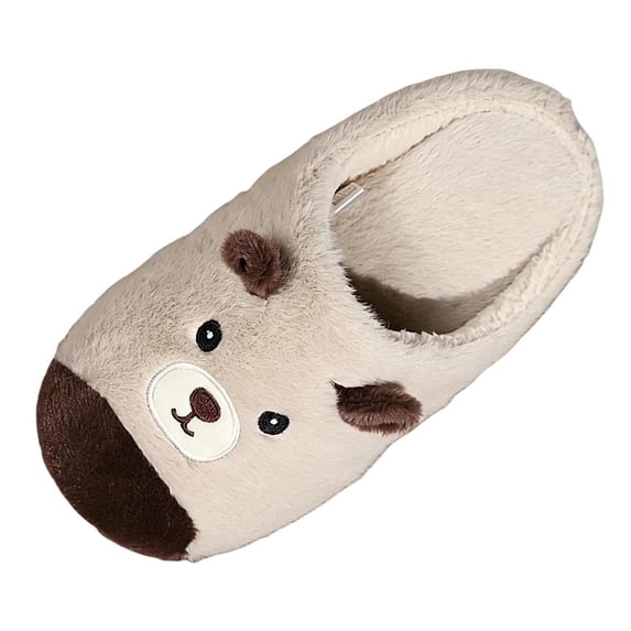 Xfvqtps Women Winter Cute Bear Closed Toe Fuzzy Slide Slippers Cute Cartoon House Slippers Non Slip Flat Indoor Shoes