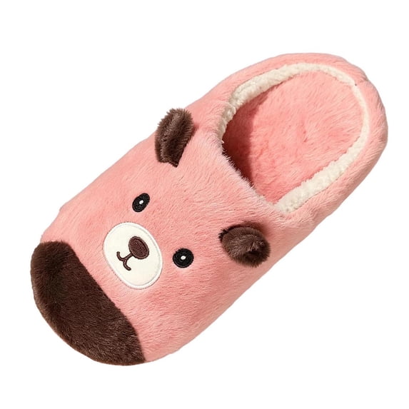 Xfvqtps Women Winter Cute Bear Closed Toe Fuzzy Slide Slippers Cute Cartoon House Slippers Non Slip Flat Indoor Shoes