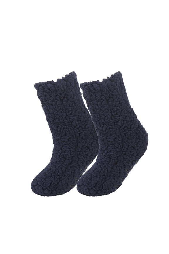 Women Wool Socks Extra Thick Winter Warm Solid Color Long Tube Home Floor Socks Black