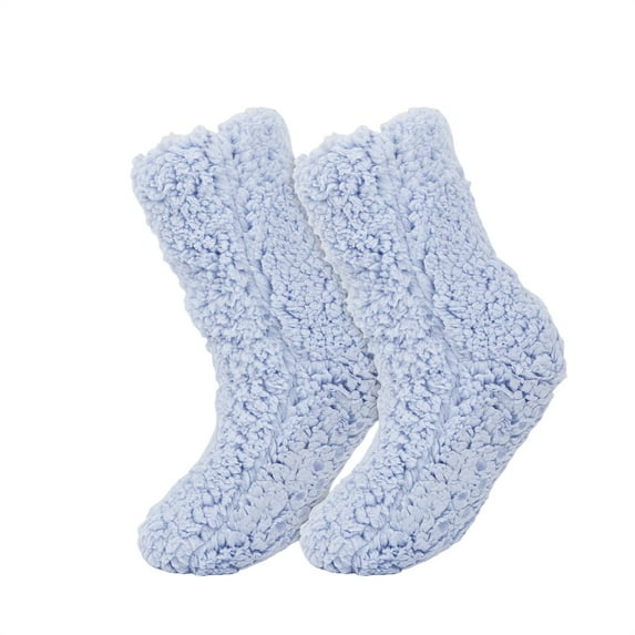 Xfvqtps Women Wool Socks Extra Thick Winter Warm Solid Color Long Tube Home Floor Socks Blue