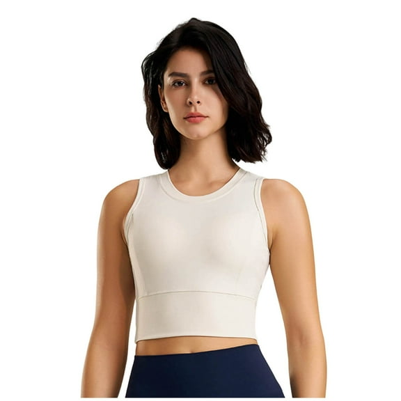 Xfvqtps Women Workout Bra Tank Top Push up Sports Bra Built-in Bra Crop Top White