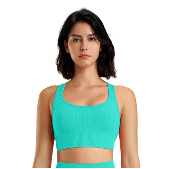Xfvqtps Women Workout Bra Tank Top Racerback Push up Sports Bra Built-in Bra Crop Top Blue