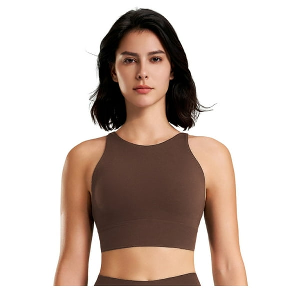 Xfvqtps Women Workout Bra Tank Top Sleeveless Solid Color Fit High Impact Push up Sports Bra Built-in Bra Crop Top Brown