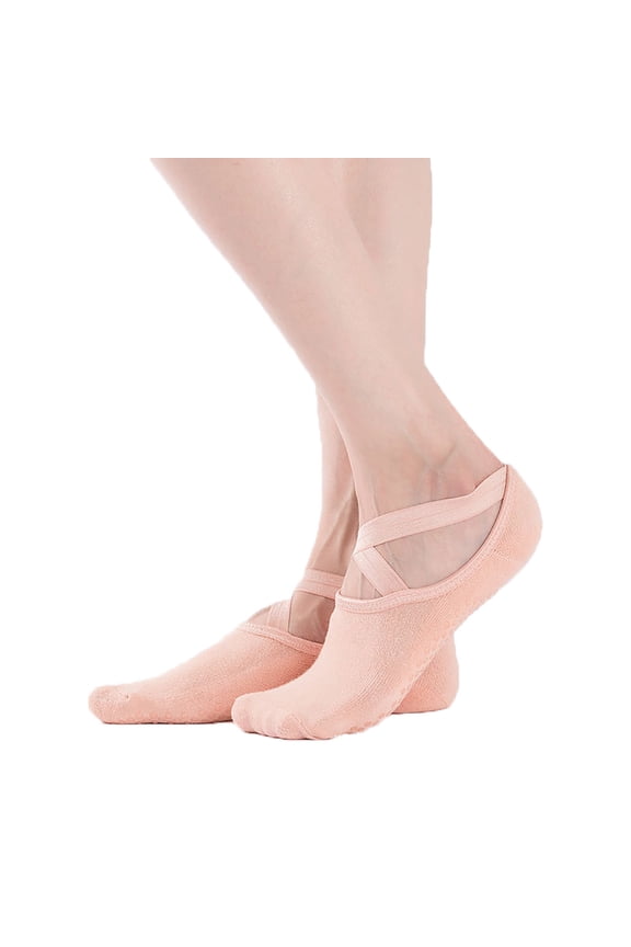 Women Yoga Socks with Grip Non Slip Sweat Absorbing Cross Elastic Straps Socks for Sports Pilates Dance Beige