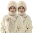thumbnail image 1 of Xfvqtps Womens 2 PCS Beanie Scarf Integrated Knitted Crochet Solid Color Cuffed Thickened Windproof Coldproof Warm Outdoor Cycling Winter Hat Scarf Set White*2, 1 of 8