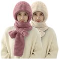thumbnail image 1 of Xfvqtps Womens 2 PCS Beanie Scarf Integrated Knitted Crochet Solid Color Cuffed Thickened Windproof Coldproof Warm Outdoor Cycling Winter Hat Scarf Set White+Pink, 1 of 8