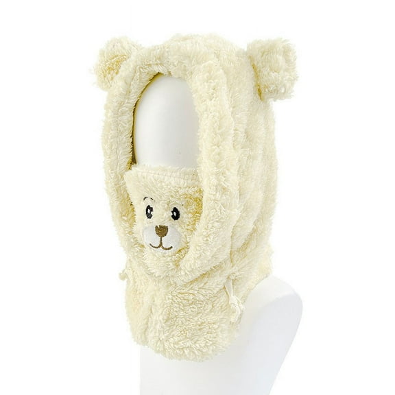 Xfvqtps Womens 3 in 1 Fluffy Plush Hat Face Neck Warmer Set Cute Cartoon Sheep Ear Adjustable Drawstring Windproof Coldproof Warm Thickened Winter One Piece Beanie Neck Circle Scarf Set Beige