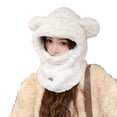 thumbnail image 1 of Xfvqtps Womens 3 In 1 Hat Neck Scarf and Mask Integrated with Two Cute Ears Plush Furry Adjustable Drawstring Solid Color Thickened Windproof Coldproof Warm Outdoor Cycling Winter Cap White, 1 of 3