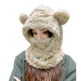 thumbnail image 1 of Xfvqtps Womens 3 In 1 Hat Neck Scarf and Mask Integrated with Two Cute Ears Plush Furry Adjustable Drawstring Solid Color Thickened Windproof Coldproof Warm Outdoor Cycling Winter Cap Beige, 1 of 4