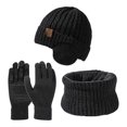 thumbnail image 1 of Xfvqtps Womens 3PCS Skull Cap Mitten Scarf Three Piece Set with Ear Flap Knitted Fleece Lined Solid Color Stretch Windproof Coldproof Warm Thickened Ski Fall Winter Hat Glove Scarf Set Black, 1 of 4
