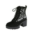 thumbnail image 1 of Xfvqtps Womens Ankle Boots Embroidered Western Fashion Chunky Heel Booties with Side Zipper Boho Casual Lace up Mid Heel Boots for Women Black, 1 of 9