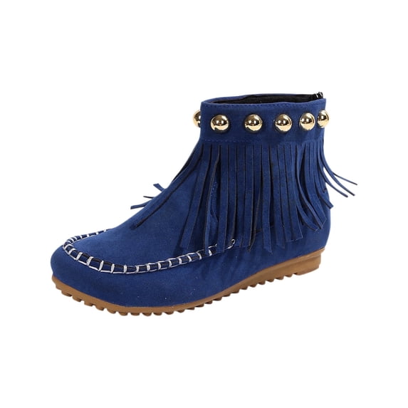 Xfvqtps Womens Ankle Boots Slip on Flat Suede Booties with Tassel Fringe Detail Comfortable Round Toe Winter Fashion Casual Boho Boots