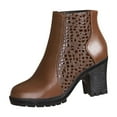 thumbnail image 1 of Xfvqtps Womens Ankle Boots with Embossed Pattern Back Zipper Chunky Block Heel Booties Elastic Side for Comfortable Winter Wear Brown, 1 of 9