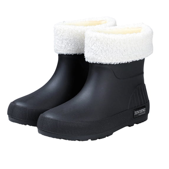 Xfvqtps Womens Ankle Rain Boots with Detachable Plush Lined Waterproof Slip Resistant Solid Color Thick Sole Casual Outdoor Garden Work Boots