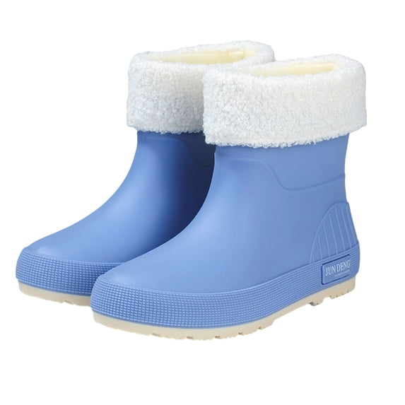 Xfvqtps Womens Ankle Rain Boots with Detachable Plush Lined Waterproof Slip Resistant Solid Color Thick Sole Casual Outdoor Garden Work Boots