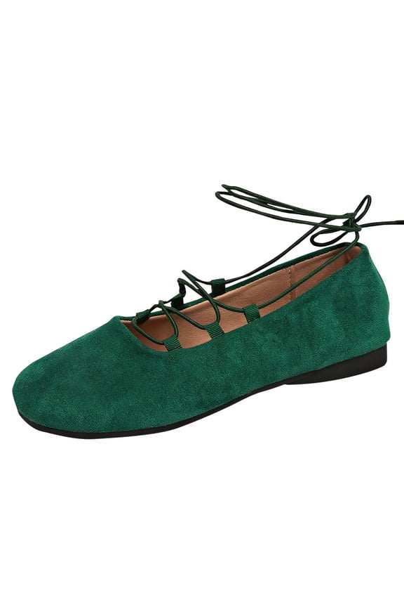 Womens Ankle Tie Flats Suede Like Material Round Toe Comfortable Slip on Low Heel Casual Shoes Multiple Colors Green