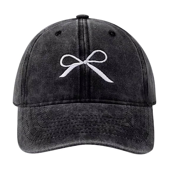 Xfvqtps Womens Baseball Cap Bow Embroidery Adjustable Soft Top Vintage Fashion Versatile Sunshade Summer Peaked Cap Black