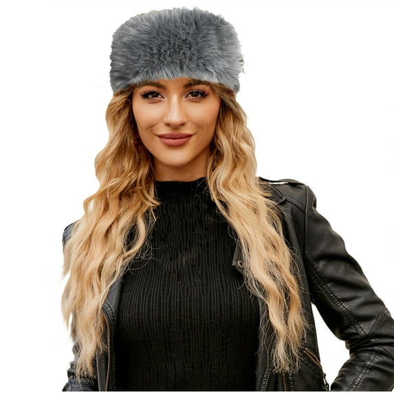 Xfvqtps Womens Basin Hat Faux Fur Siberian Vintage Simplicity Thick Coldproof Warm Outdoor Fall Winter Fishing Hat Dark Gray