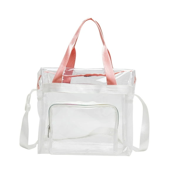 Xfvqtps Womens Beach Bag Double Chain Transparent Waterproof Multi Compartment Personalized Beach Vacation Outdoor Handbag Pink
