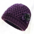 thumbnail image 1 of Xfvqtps Womens Beanie Crochet Flower Rhinestone Fleece Lining Middle-Aged Women Hat Thickened Windproof Coldproof Warm Winter Hat Purple, 1 of 5