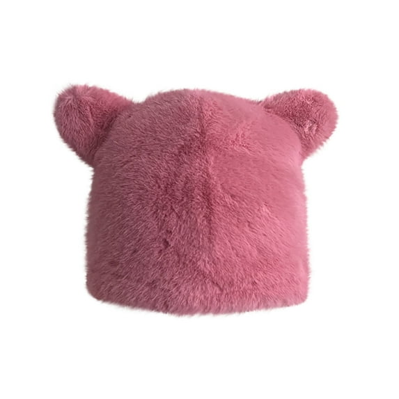 Xfvqtps Womens Beanie Cute Cartoon Ear Solid Color Simplicity Fluffy Fuzzy Windproof Coldproof Warm Outdoor Ski Fall Winter Soft Fluffy Plush Hat Pink