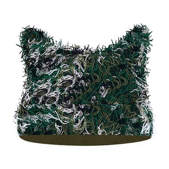 Xfvqtps Womens Beanie Cute Cat Ear Knitted Crochet Distressed Windproof Coldproof Warm Fall Winter Soft Skull Cap Green
