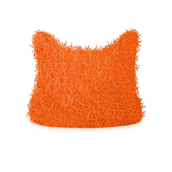 Xfvqtps Womens Beanie Cute Cat Ear Knitted Crochet Distressed Windproof Coldproof Warm Fall Winter Soft Skull Cap Orange