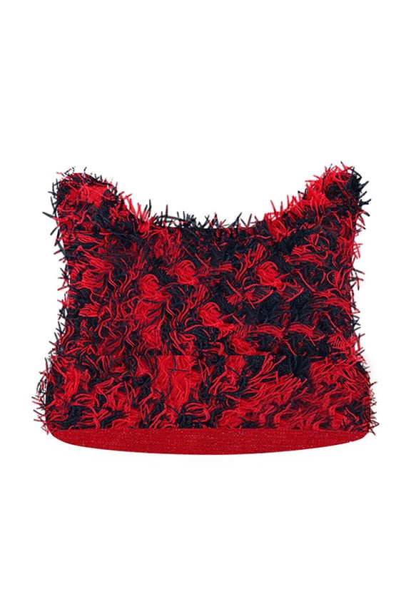Womens Beanie Cute Cat Ear Knitted Crochet Distressed Windproof Coldproof Warm Fall Winter Soft Skull Cap Red