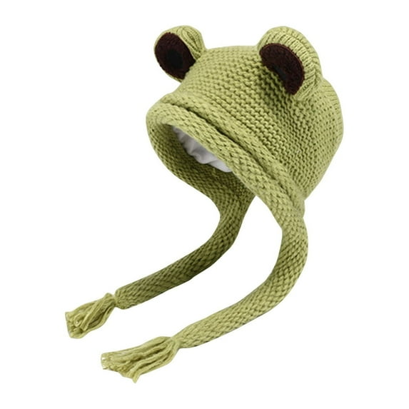 Xfvqtps Womens Beanie Cute Frog Crochet Knitted Tassel Earlobes Stretch Coldproof Warm Outdoor Fall Winter Soft Skull Cap Green