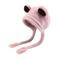 thumbnail image 1 of Xfvqtps Womens Beanie Cute Frog Crochet Knitted Tassel Earlobes Stretch Coldproof Warm Outdoor Fall Winter Soft Skull Cap Pink, 1 of 2