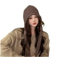 thumbnail image 1 of Xfvqtps Womens Beanie with Ear Flaps Tassel Earlobes Knit Solid Color Thick Stretch Coldproof Outdoor Warm Versatile Fall Winter Soft Skull Cap Coffee, 1 of 4