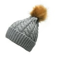 thumbnail image 1 of Xfvqtps Womens Beanie Knit Crochet Cuffed Fuzzy Pompom Solid Color Ribbed Chunky Stretch Windproof Coldproof Warm Outdoor Versatile Thickened Soft Fall Winter Skull Cap Gray, 1 of 1