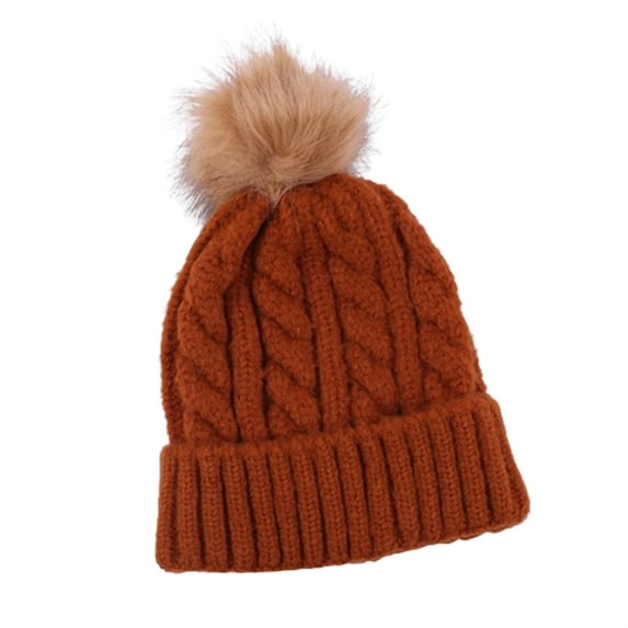 Xfvqtps Womens Beanie Knit Crochet Cuffed Fuzzy Pompom Solid Color Ribbed Chunky Stretch Windproof Coldproof Warm Outdoor Versatile Thickened Soft Fall Winter Skull Cap Red
