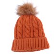 thumbnail image 1 of Xfvqtps Womens Beanie Knit Crochet Cuffed Fuzzy Pompom Solid Color Ribbed Chunky Stretch Windproof Coldproof Warm Outdoor Versatile Thickened Soft Fall Winter Skull Cap Orange, 1 of 3