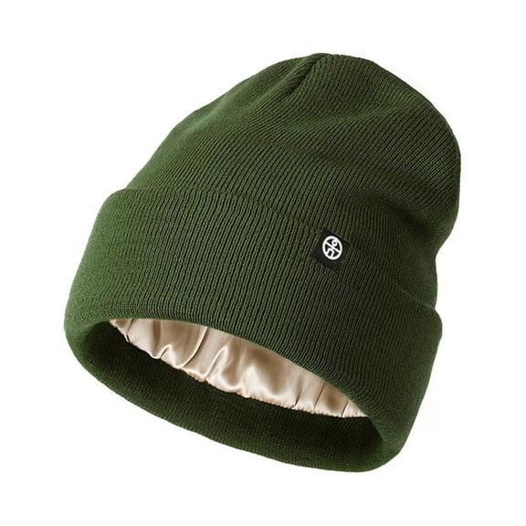 Xfvqtps Womens Beanie Knit Cuffed Silk Lined Soft Plain Solid Color Simplicity Stretch Fashion Versatile Windproof Fall Winter Skull Cap Army Green