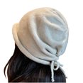thumbnail image 1 of Xfvqtps Womens Beanie Knit Cuffed Solid Color Fashion Stretch Adjustable Drawstring Thick Windproof Coldproof Warm Outdoor Fall Winter Soft Skull Cap Beige, 1 of 3