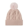 thumbnail image 1 of Xfvqtps Womens Beanie Knit Solid Color Ribbed Pattern Cute Plush Pompom Simplicity Stretch Fashion Versatile Warm Soft Skiing Fall Winter Skull Cap Pink, 1 of 4