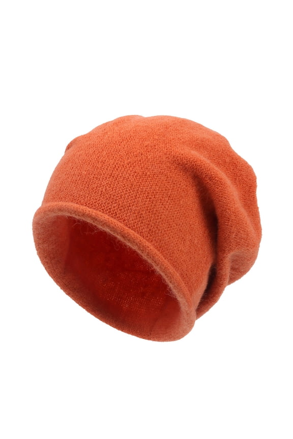 Womens Beanie Knitted Fleece Solid Color Simplicity Cuffed Stretch Soft Warm Winter Fashion Versatile Slouchy Hat Orange