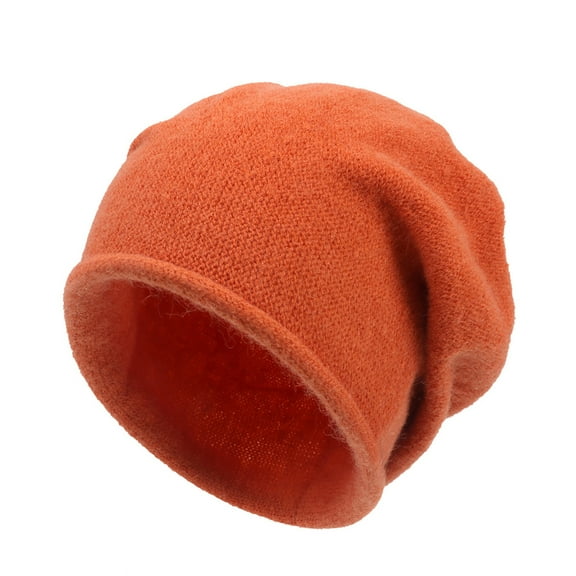 Xfvqtps Womens Beanie Knitted Fleece Solid Color Simplicity Cuffed Stretch Soft Warm Winter Fashion Versatile Slouchy Hat Orange