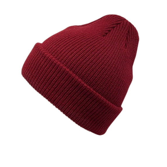 Xfvqtps Womens Beanie Knitting Cuffed Solid Color Simplicity Fashionable Versatile Windproof Coldproof Warm Winter Skull Cap Wine