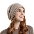 thumbnail image 1 of Xfvqtps Womens Beanie Slouchy Knit Cuffed Solid Color Stretch Soft Thick Windproof Coldproof Warm Outdoor Fall Winter Skull Cap Beige, 1 of 5