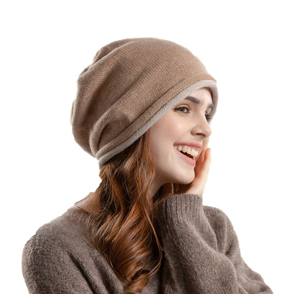 Xfvqtps Womens Beanie Slouchy Knit Cuffed Solid Color Stretch Soft Thick Windproof Coldproof Warm Outdoor Fall Winter Skull Cap Brown