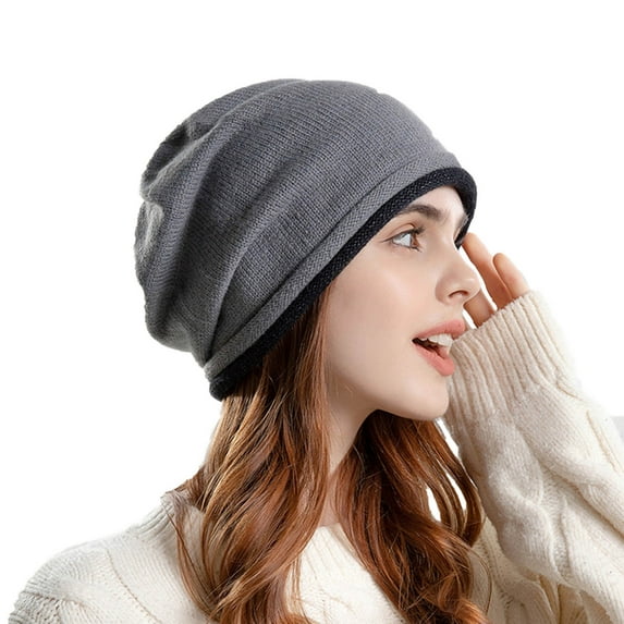 Xfvqtps Womens Beanie Slouchy Knit Cuffed Solid Color Stretch Soft Thick Windproof Coldproof Warm Outdoor Fall Winter Skull Cap Gray
