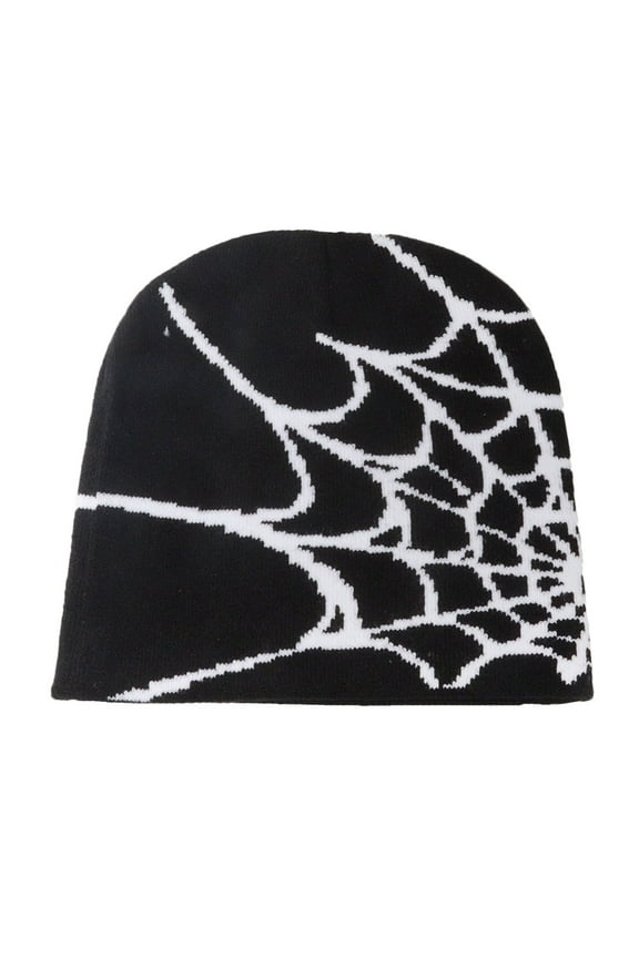 Womens Beanie Spider Web Knitting Fashion Stretch Windproof Coldproof Warm Outdoor Fall Winter Soft Skull Cap Black
