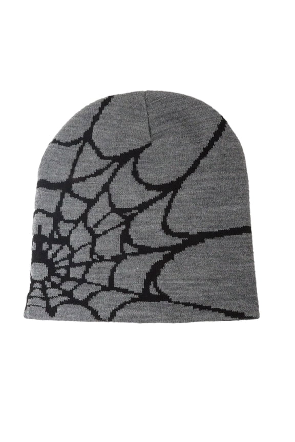 Womens Beanie Spider Web Knitting Fashion Stretch Windproof Coldproof Warm Outdoor Fall Winter Soft Skull Cap Gray
