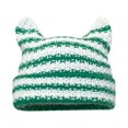 thumbnail image 1 of Xfvqtps Womens Beanie Y2K Cute Cat Ear Devil Horn Knitted Crochet Stripe Cuffed Windproof Coldproof Warm Fall Winter Soft Skull Cap Green, 1 of 3